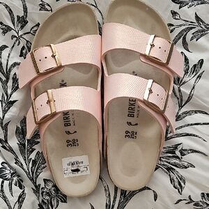 Birkenstock Light Pink Sandals with Gold Buckles